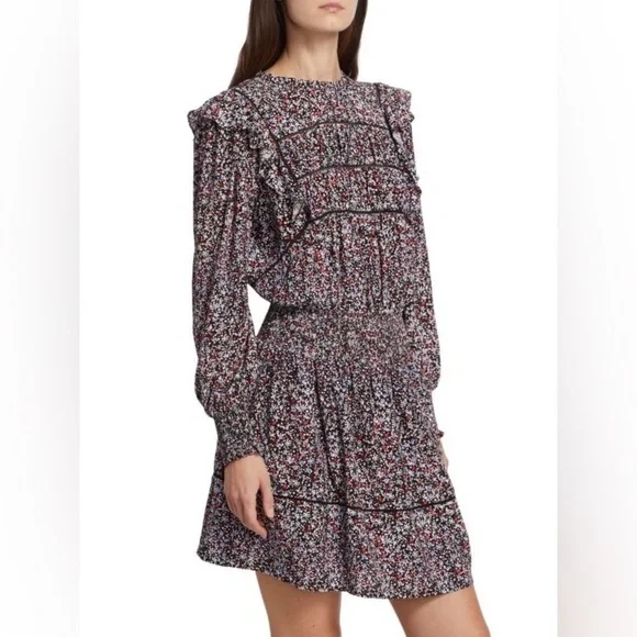 New Rails Faren Floral Ruffled Mini Dress Midnight Meadow Long Sleeve Smocked M - Picture 15 of 16